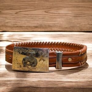 Kids Western Core Leather Belt With Roper Buckle
